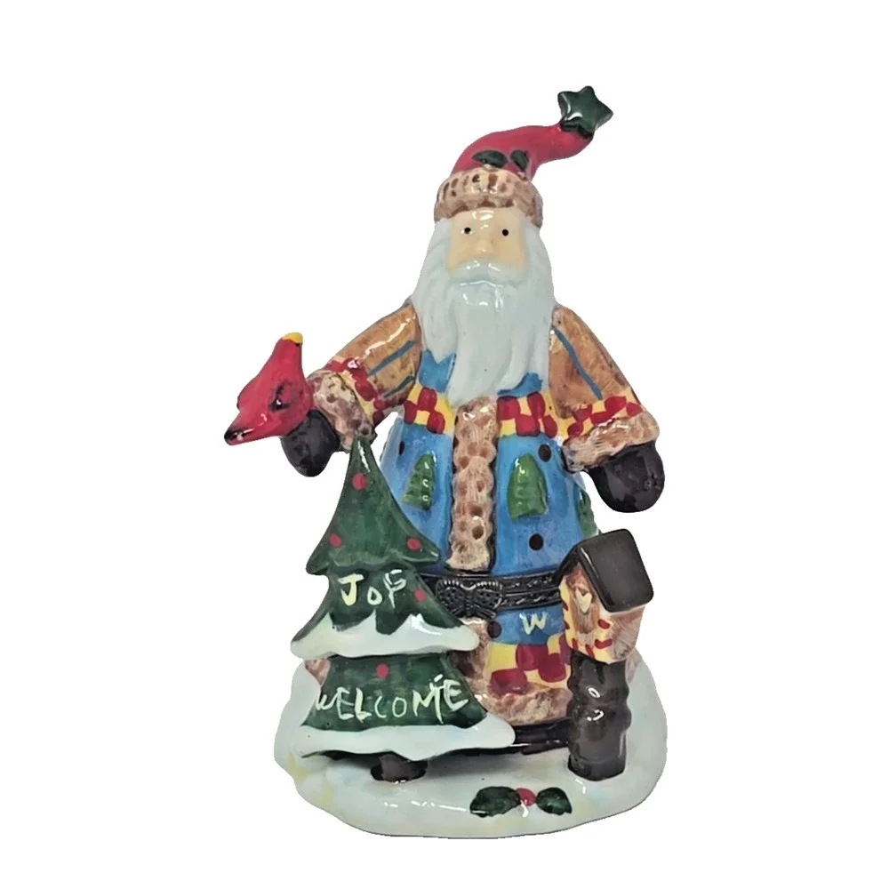 Vintage Ceramic Hinged Trinket‎ Box Santa and Tree Holiday Decoration PB194